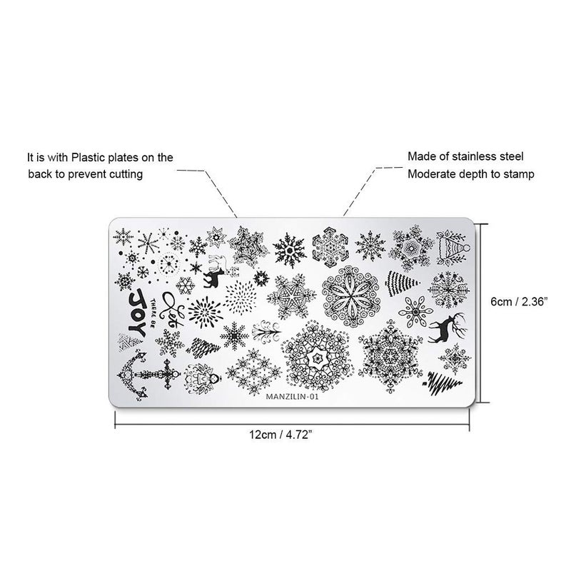 WOKOTO 5Pcs Christmas Nail Stamping Plates for Acrylic Nails Set - Santa, Reindeer, Snow Winter Nail Art Image Plate Manicure Template Nail Art Tools for Nail Polish Stamp Stencils - Image 2